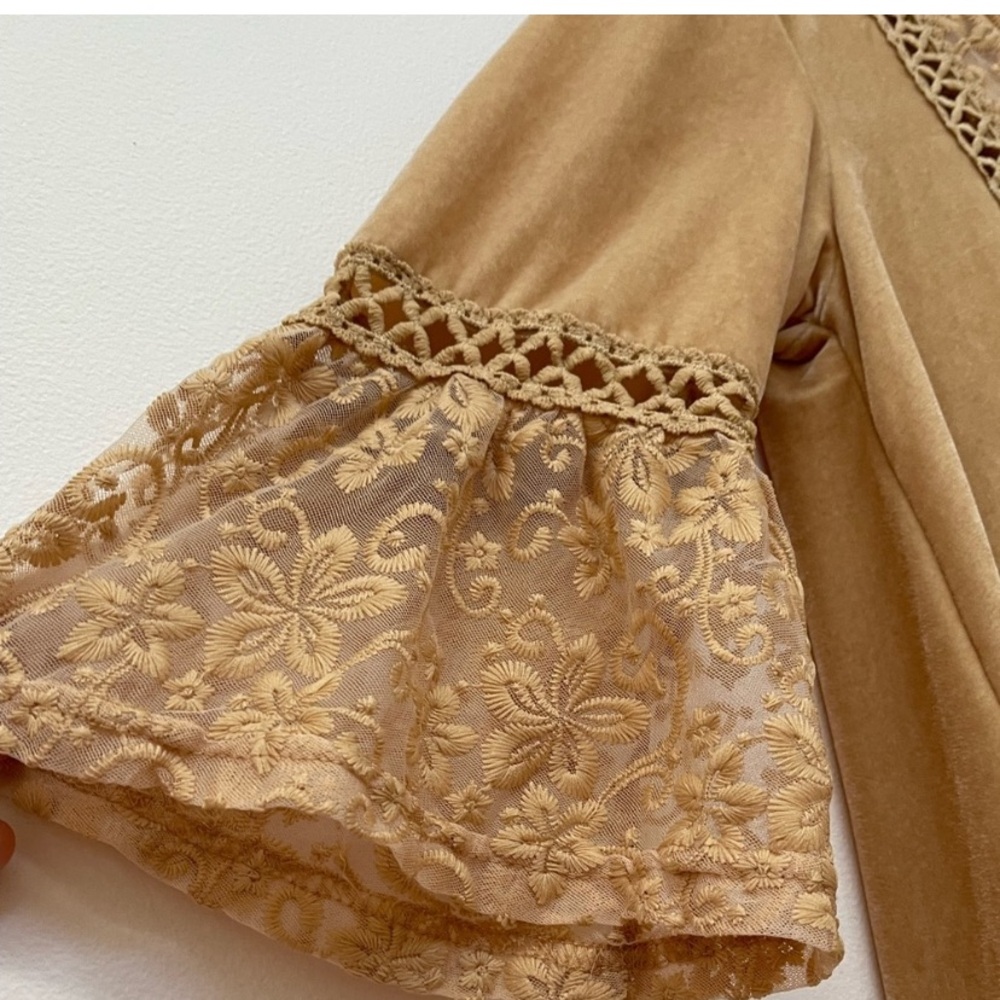 POL Womens V-Neck Velvet Goldenrod Embroidered Boho Floral Tunic/Dress - Sz M - Picture 8 of 16